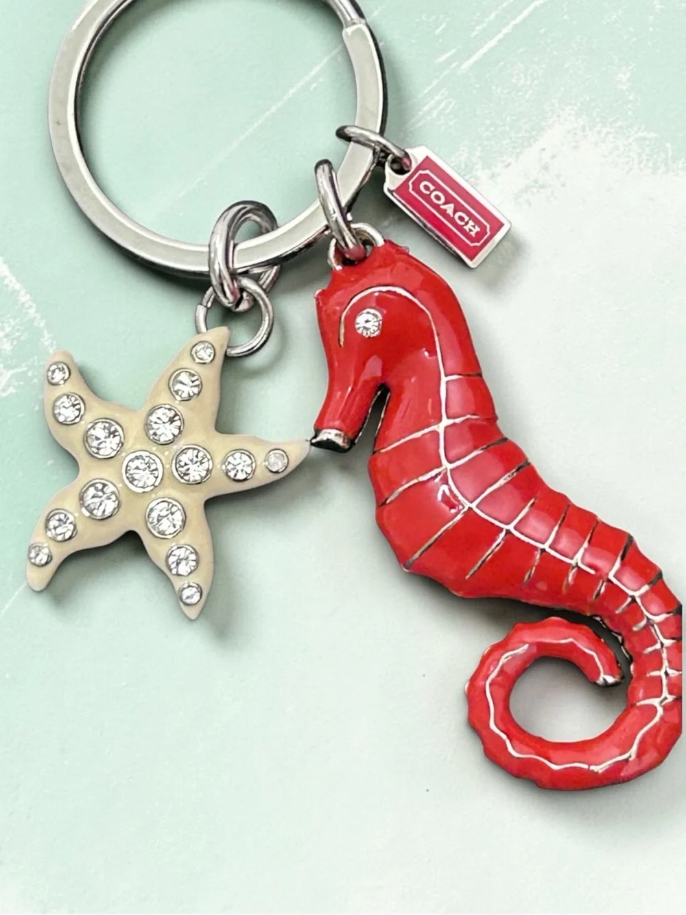 COACH Enameled Seahorse and Starfish Bag Charm Keyring